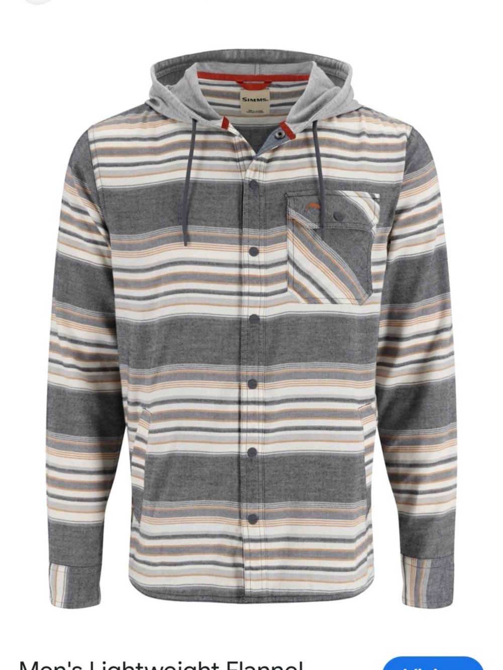 Like New Simms Hooded Striped Flannel Shirt Jacket in Gray, Cream and Orange- XL